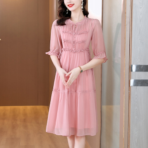 RM12276#连衣裙宽松型A字裙荷叶边裙中长裙夏季纱套头