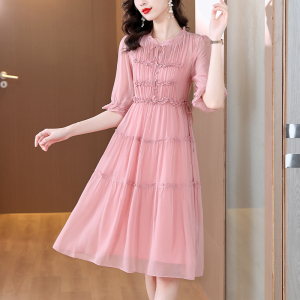 RM12276#连衣裙宽松型A字裙荷叶边裙中长裙夏季纱套头