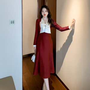 RM22309#红色连衣裙女春季新款高级感法式复古结婚敬酒礼服订婚裙