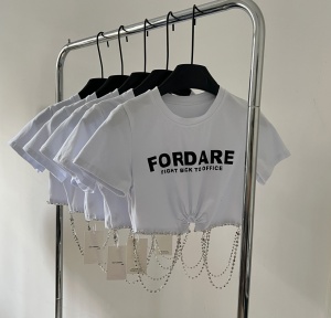 TR19840# FORDARE钻链修身印花logo短T恤 服装批发女装服饰货源