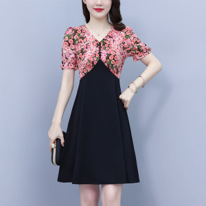 RM7601#大码女装2023夏季时尚修身显瘦清新甜美碎花雪纺连衣裙