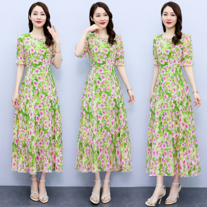 RM5283#波西米亚长裙到脚踝雪纺连衣裙2023新款夏超长海边度假沙滩裙