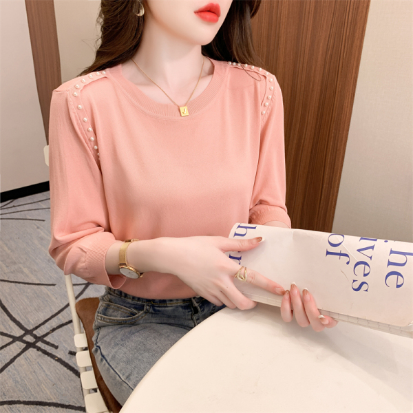 RM2940#夏装新款韩版时髦气质性感重工钉珠针织衫女T恤潮