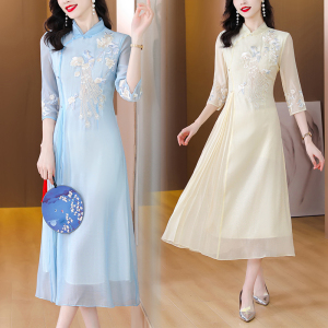 RM5749#改良版旗袍春装女2023年新款民族风复古茶服中式女装中国风连衣裙