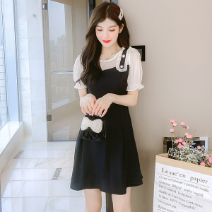 RM4340#短袖新款假两件套短裙简约韩版休闲甜美淑女夏季连衣裙