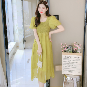 RM4353#夏季短袖名媛风甜美淑女纱超修身泡泡袖连衣裙