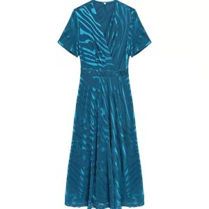 RM3222#网纱连衣裙 新款夏装女人味气质V领中长款收腰显瘦轻熟风裙子