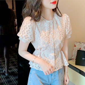 RM2701#夏季新款蕾丝衫女洋气百搭泡泡袖镂空收腰显瘦上衣