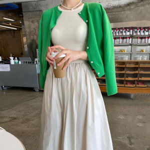 RM3459#韩国chic圆领修身显瘦纯色拼接大摆型背心连衣裙女