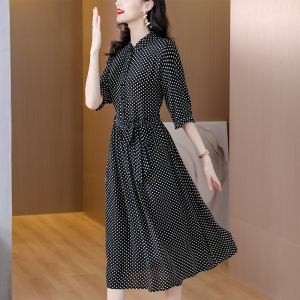 RM3284#新款高端桑蚕丝波点气质文艺优雅连衣裙