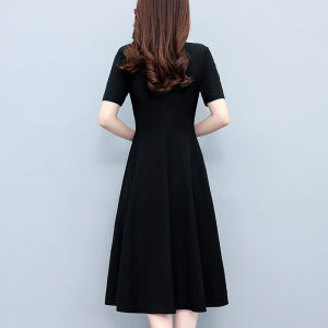 RM19064#时尚洋气修身中长款大码女装胖mm短袖修身夏季新款连衣裙撞色拼接