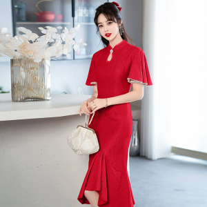 RM4053#春夏新款现货优雅复古气质修身年轻款改良旗袍蕾丝连衣裙