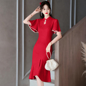 RM4053#春夏新款现货优雅复古气质修身年轻款改良旗袍蕾丝连衣裙