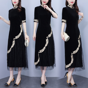 RM4676#大码女装2023夏新款复古时尚改良旗袍显瘦+网纱半身裙两件套