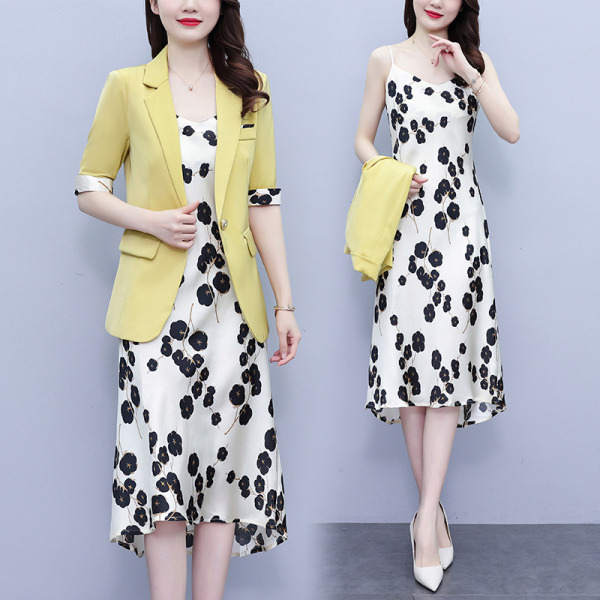 RM4681#大码女装西服女2023夏季新款气质两件套垂感显瘦吊带连衣裙