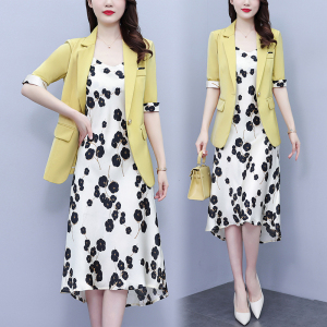 RM4681#大码女装西服女2023夏季新款气质两件套垂感显瘦吊带连衣裙