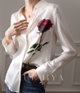 RM3532#重磅真丝衬衫女长袖设计感小众高端定位印花桑蚕丝衬衣女白色上衣