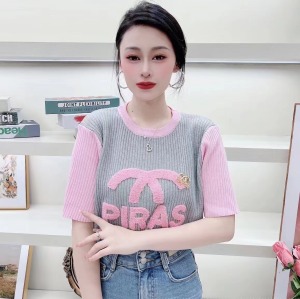 RM3439#春夏新款韩版休闲显瘦时尚字母圆领毛针织衫女