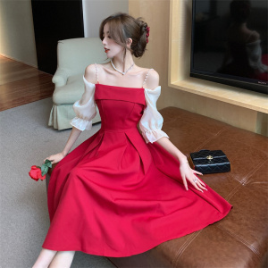 TR15088# 法式温柔风红色连衣裙时尚高级感气质礼服裙中长款连衣裙 服装批发女装服饰货源