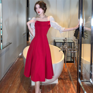 RM4025#法式温柔风红色连衣裙时尚高级感气质礼服裙中长款连衣裙