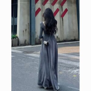 RM4897#法式赫本风长袖连衣裙女春装2023年新款气质高级感小黑裙春裙子