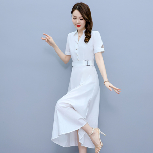 RM5470#夏季新款流行裙子亚麻收腰显瘦气质短袖棉麻连衣裙