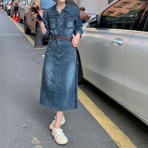 TR54204# 新款修身显瘦减龄气质收腰中长款大码牛仔连衣裙 服装批发女装批发服饰货源