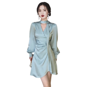 RM3918#连衣裙瑞丽X型不规则裙中裙长袖
