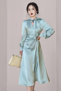 RM3918#连衣裙瑞丽X型不规则裙中裙长袖