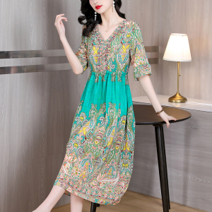 RM6297#真丝连衣裙女新款2023时尚奢华高级感法式气质显瘦品牌桑蚕丝裙子
