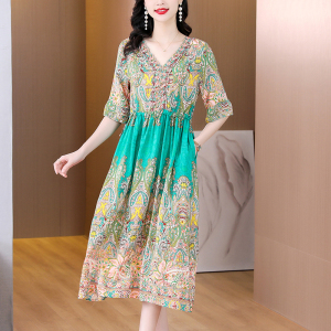RM6297#真丝连衣裙女新款2023时尚奢华高级感法式气质显瘦品牌桑蚕丝裙子