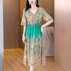 RM6297#真丝连衣裙女新款2023时尚奢华高级感法式气质显瘦品牌桑蚕丝裙子