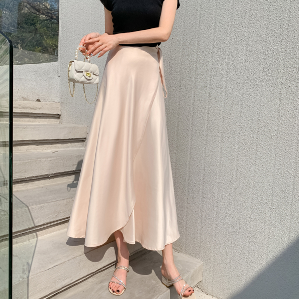 RM15294#春夏一片式中长款chin格子学生高腰显瘦不规则半身裙