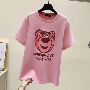 RM5259#夏季韩版新款圆领草莓熊宽松短袖休闲洋气百搭上衣