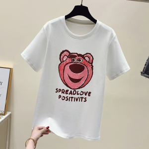 RM5259#夏季韩版新款圆领草莓熊宽松短袖休闲洋气百搭上衣