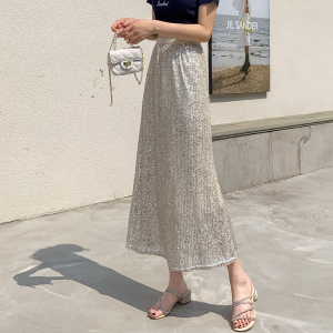 RM16454#夏季新款亮片女中长款高腰包臀裙小个子亮闪闪半身裙