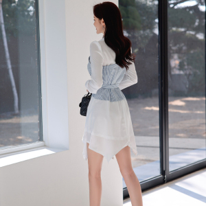 RM4366#新款韩版时尚收腰显瘦鱼尾拼接衬衣裙设计感不规则连衣裙