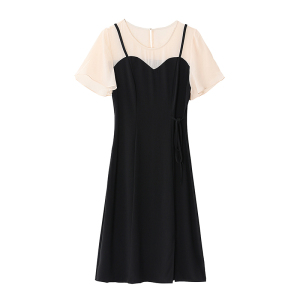 RM4569#连衣裙女夏新款女装假两件小个子雪纺气质夏季吊带裙子