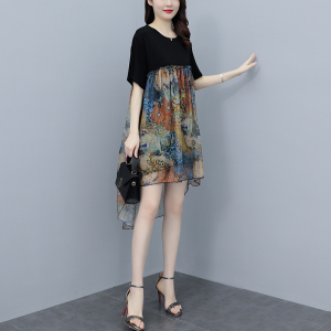 RM10479#夏装新款时尚大码女装高端贵夫人胖mm宽松遮肚洋气减龄连衣裙
