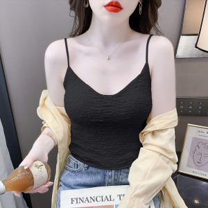 RM5261#夏季新款性感褶皱吊带背心修身v领无袖抹胸上衣