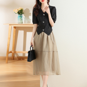 RM4572#法式复古小香风连衣裙高级感赫本风气质高腰显瘦两件套装