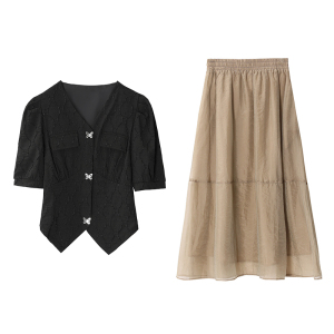 RM4572#法式复古小香风连衣裙高级感赫本风气质高腰显瘦两件套装