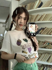 TR16073# 韩版新款趣味蔬菜卡通印花T恤小众设计通勤百搭上衣 服装批发女装服饰货源