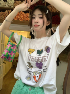 TR16073# 韩版新款趣味蔬菜卡通印花T恤小众设计通勤百搭上衣 服装批发女装服饰货源