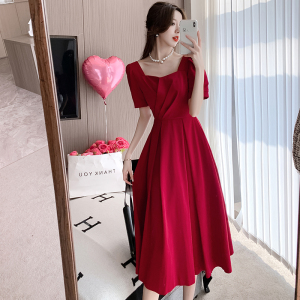 RM7292#领证红色晚礼服女小个子宴会气质洋装登记连衣裙年会平时可穿