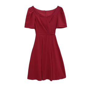 RM7292#领证红色晚礼服女小个子宴会气质洋装登记连衣裙年会平时可穿