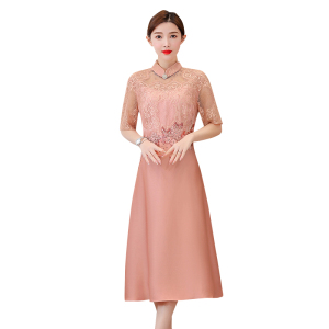 RM5425#新款小立领收腰气质时尚大码婚礼妈妈礼服裙