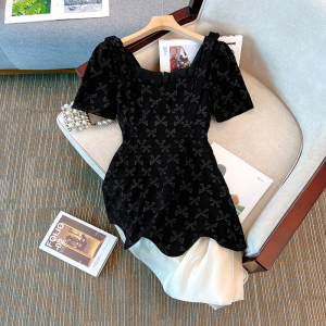 RM3070#夏季新款大码女胖mm法式复古时尚减龄设计收腰显瘦连衣裙