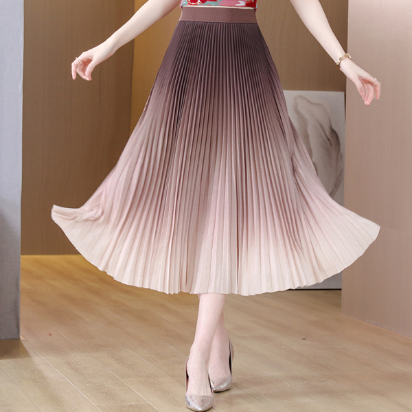 RM5820#百褶裙2023春夏新款大码印花渐变半身裙设计感小众中长款
