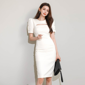 RM3962#韩版夏装新款性感圆领短袖修身连衣裙女包臀中裙